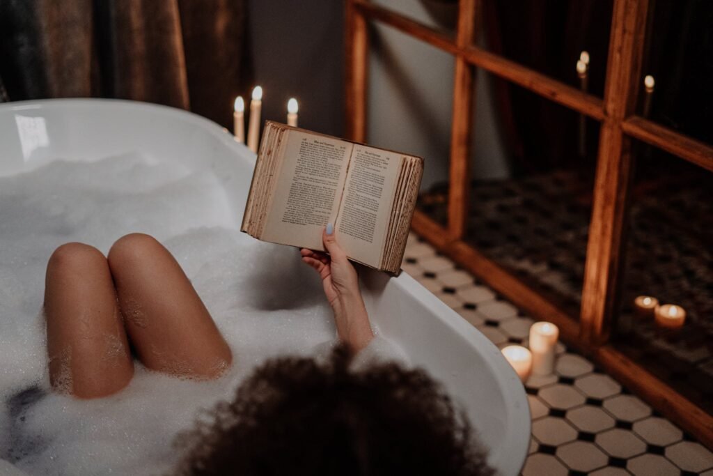 | Chill & Thrive Person Reading Book on Bathtub