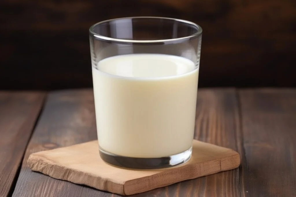 | Chill & Thrive glass of warm milk on wooden table